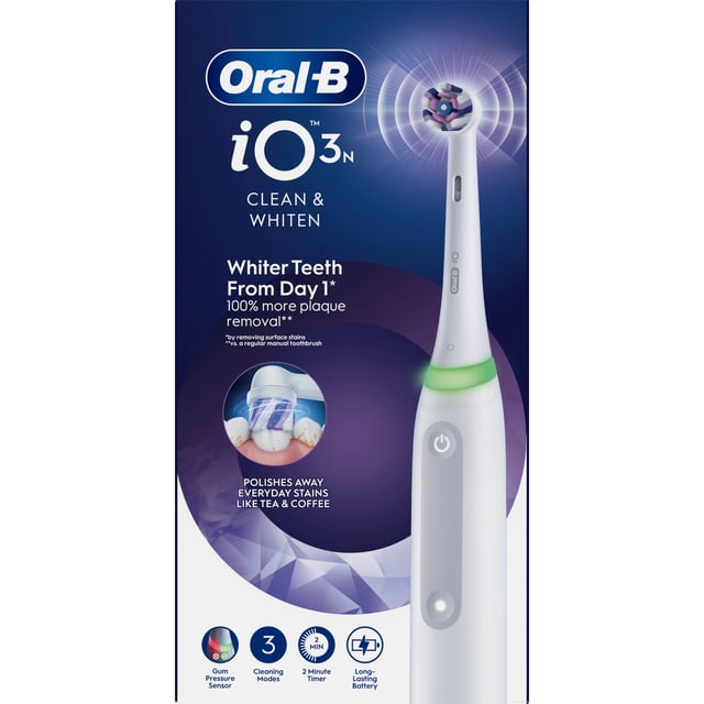 Oral-B iO3 Eltandborste Vit Whitening Edition Tandborsthuvud & Hållare till borsthuvud 1 st | Munvård - Tandborste - Eltandborste | Apoteka