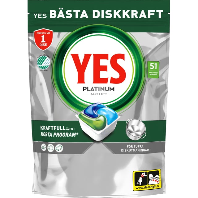 Yes Platinum All In One Maskindiskmedel, 51 Diskmaskintabletter | Hushåll - Diskmedel | Apoteka