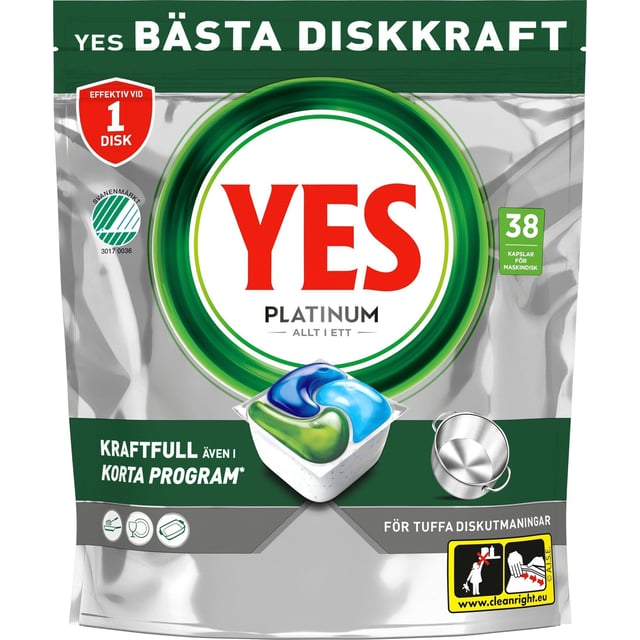 Yes Platinum All In One Maskindiskmedel, 38 Diskmaskinstabletter | Hushåll - Diskmedel | Apoteka