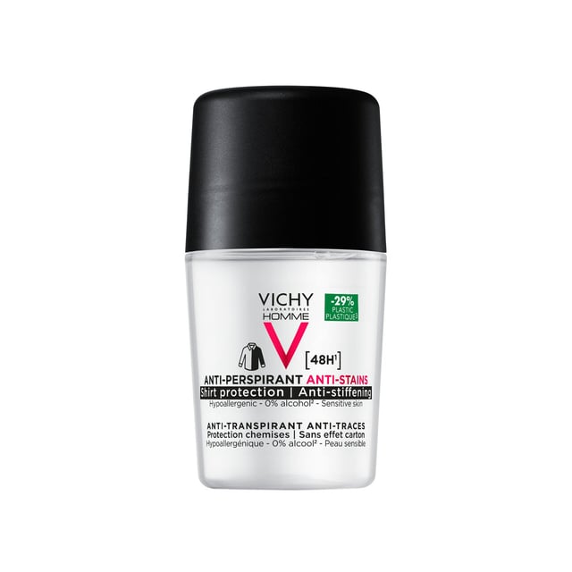 Vichy Homme 48H Anti-stain Anti-perspirant Deodorant Roll-On 50 ml | Hudvård - Kroppsvård - Deodorant - Antiperspirant,Hudvård - Hudvård för män - Kroppsvård för män - Deodorant | Apoteka