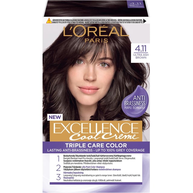 LOréal Paris Excellence Cool Creme Permanent Hårfärg för normalt hår 4.11 Ultra Ash Brown 1 st | Hårvård - Hårfärg - Permanent hårfärg | Apoteka