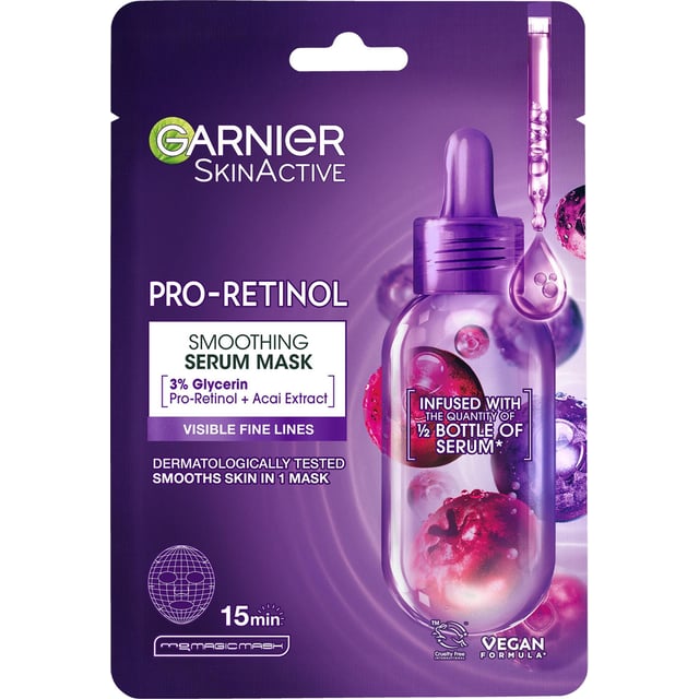 Garnier SkinActive Pro-Retinol Smoothing Tissuemask för alla hudtyper 28 g