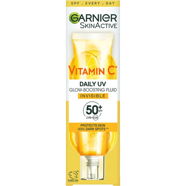 Garnier SkinActive Vitamin C Invisible UV SPF50+ Glow Boosting Fluid 40 ml | Hudvård - Ansiktsvård - Ansiktskräm - Dagkräm med SPF,Hudvård - Ansiktsvård - Ansiktskräm - Dagkräm | Apoteka