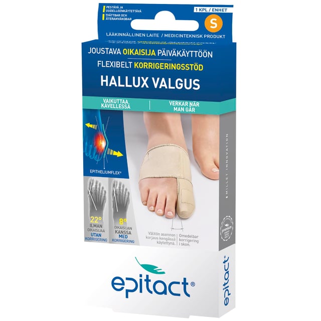 Epitact Hallux Valgus Flexibelt Korrigeringsstöd S | Träning - Sportskador & skydd - Sporttejp,Hudvård - Händer & fötter - Tillbehör händer & fötter,Hjälpmedel & säkerhet - Tåskydd,Hjälpmedel & säkerhet - Stödstrumpor | Apoteka