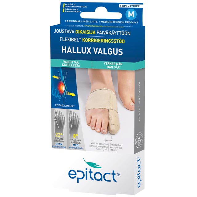 Epitact Hallux Valgus Flexibelt Korrigeringsstöd M | Träning - Sportskador & skydd - Sporttejp,Hudvård - Händer & fötter - Tillbehör händer & fötter,Hjälpmedel & säkerhet - Tåskydd,Hjälpmedel & säkerhet - Stödstrumpor | Apoteka