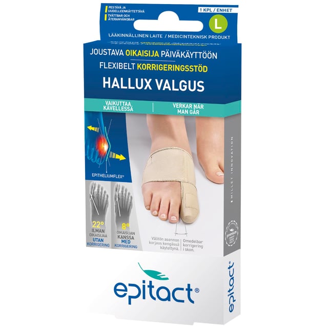 Epitact Hallux Valgus Flexibelt Korrigeringsstöd L | Träning - Sportskador & skydd - Sporttejp,Hudvård - Händer & fötter - Tillbehör händer & fötter,Hjälpmedel & säkerhet - Tåskydd,Hjälpmedel & säkerhet - Stödstrumpor | Apoteka