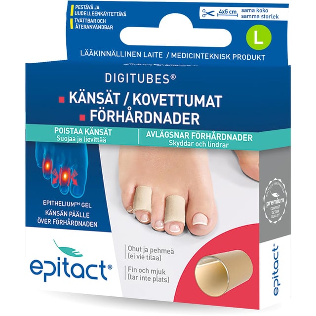 Epitact Digitubes Tåskydd L 4st | Hudvård - Händer & fötter - Fotvård - Förhårdnader & sprickor,Hudvård - Händer & fötter - Tillbehör händer & fötter,Hjälpmedel & säkerhet - Tåskydd | Apoteka