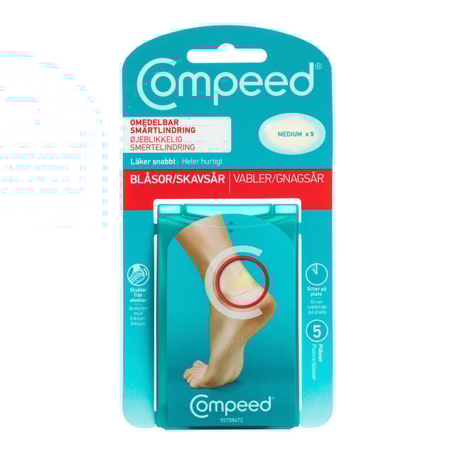 Compeed Skavsårsplåster Medium 5 st | Sår, bett & stick - Sår - Plåster - Skavsårsplåster,Hudvård - Händer & fötter - Skavsårsplåster | Apoteka
