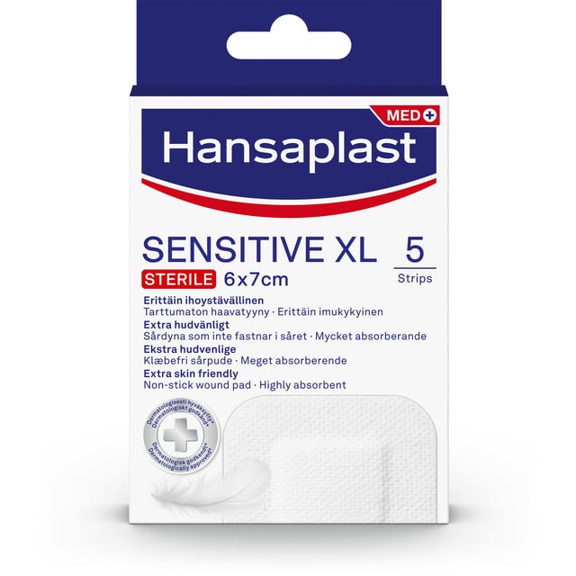Hansaplast Sensitive Plåster XL 6 x 7 cm 5 st | Sår, bett & stick - Sår - Plåster - Universalplåster | Apoteka