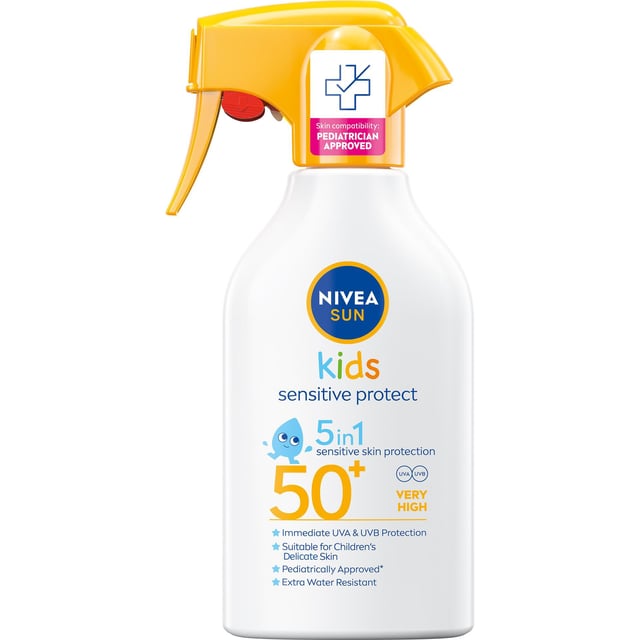 NIVEA SUN Kids Sensitive Protect & Play Sun Trigger Spray SPF50+ 270ml | Baby, barn & förälder - Solskydd för barn - Solkräm för barn | Apoteka