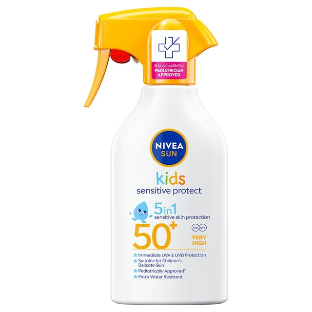 NIVEA SUN Kids Sensitive Protect Sun Trigger Spray SPF 50+ 250 ml | Baby, barn & förälder - Solskydd för barn - Solkräm för barn | Apoteka