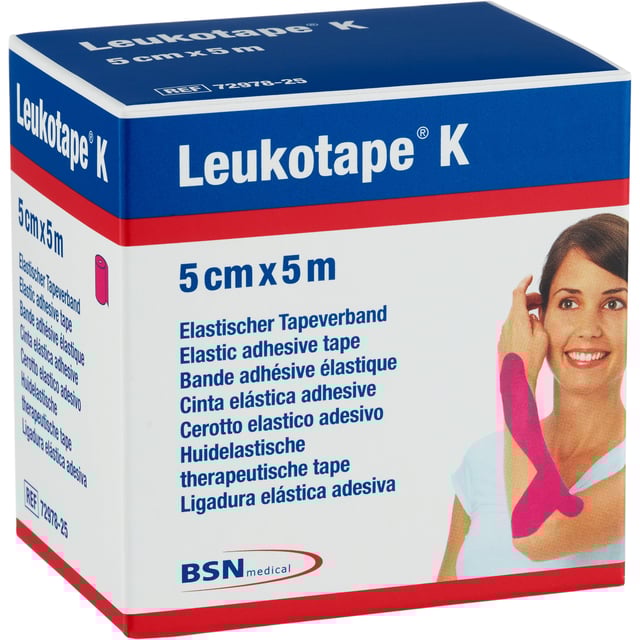 Leukotape K Elastisk kinesiotejp 5 cm rosa 1 st | Träning - Sportskador & skydd - Sporttejp | Apoteka