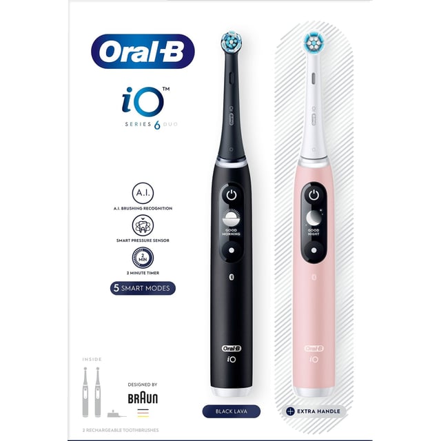 Oral-B iO6 Eltandborste 2-pack Svart och Rosa | Munvård - Tandborste - Eltandborste | Apoteka