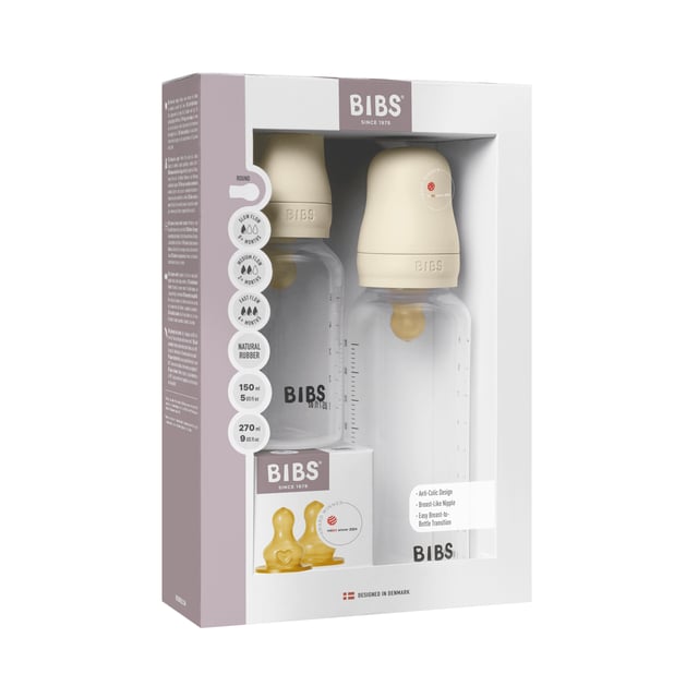 BIBS Grow and Flow Baby Bottle Round Latex Set Ivory 150 ml + 270ml | Baby, barn & förälder - Mata - Nappflaskor & vällingflaskor | Apoteka