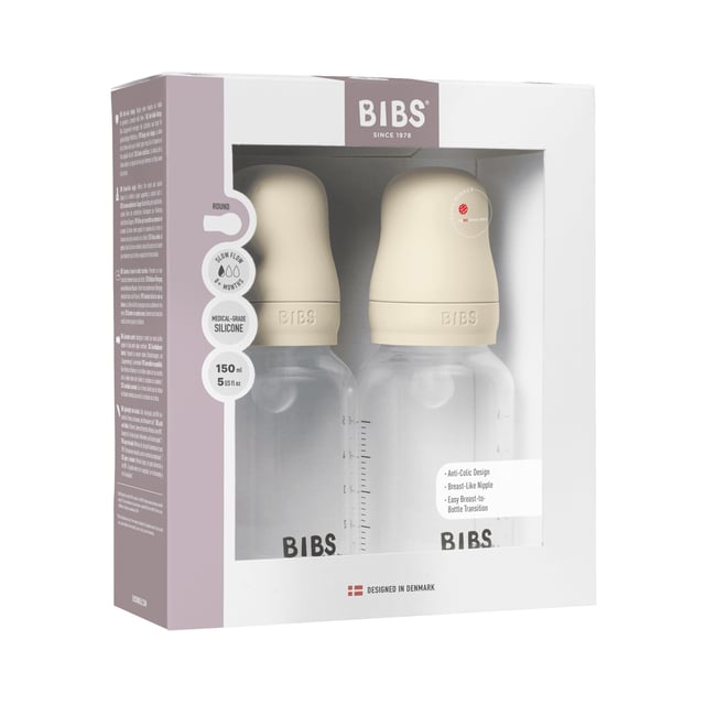 BIBS Baby Bottle Round Silicone Slow Flow Ivory 150 ml 2-pack | Baby, barn & förälder - Mata - Nappflaskor & vällingflaskor | Apoteka