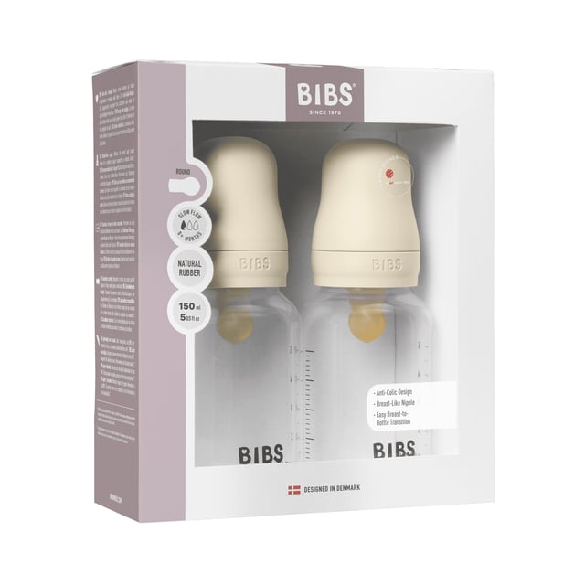 BIBS Baby Bottle Round Latex Slow Flow Ivory 150 ml 2-pack | Baby, barn & förälder - Mata - Nappflaskor & vällingflaskor | Apoteka