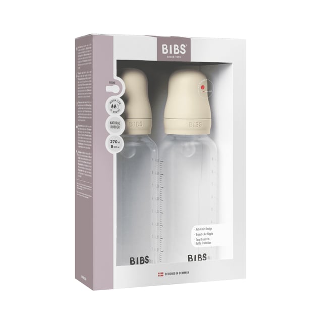 BIBS Baby Bottle Round Silicone Medium Flow Ivory 270 ml 2-pack | Baby, barn & förälder - Mata - Nappflaskor & vällingflaskor | Apoteka