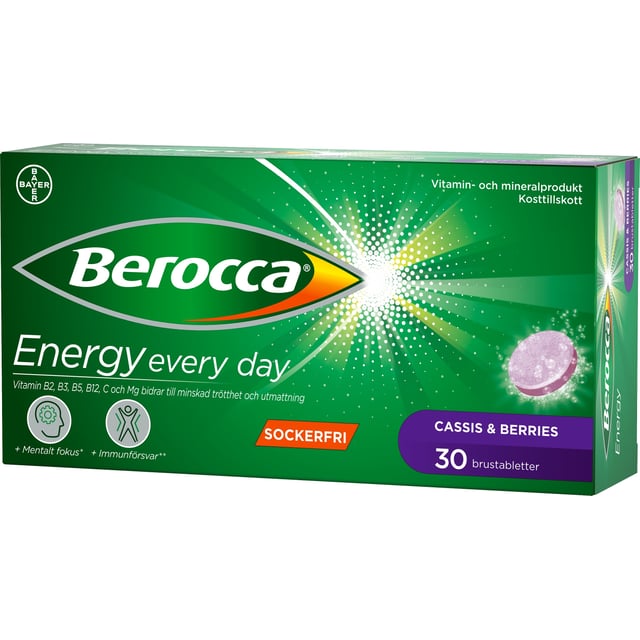 Berocca Energy Cassis & Berries 30 brustabletter | Vitaminer & kosttillskott - Energi & fokus | Apoteka