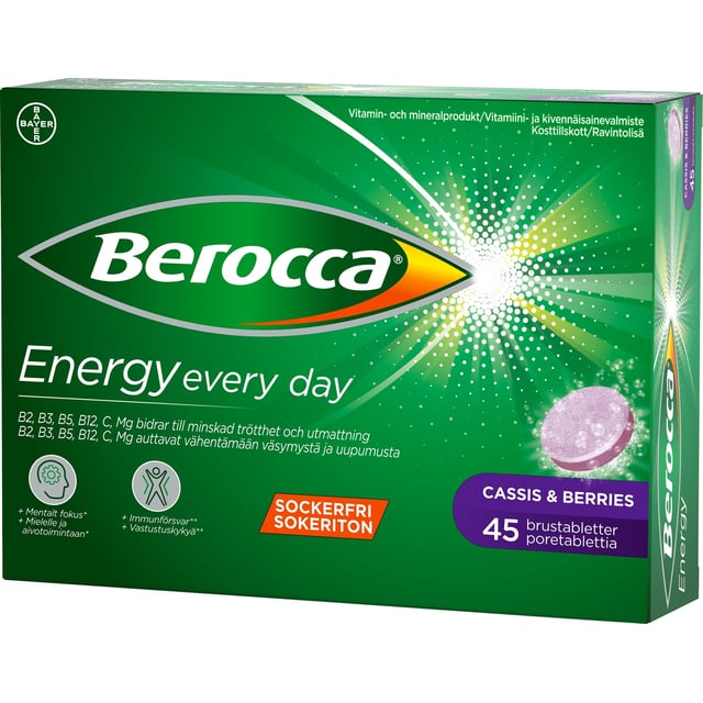 Berocca Energy Cassis & Berries 45 brustabletter | Vitaminer & kosttillskott - Energi & fokus | Apoteka