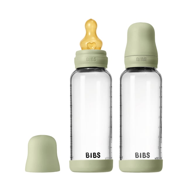 BIBS Glass Baby Bottle Round Latex Medium Flow Sage 240 ml 2 st | Baby, barn & förälder - Mata - Nappflaskor & vällingflaskor | Apoteka