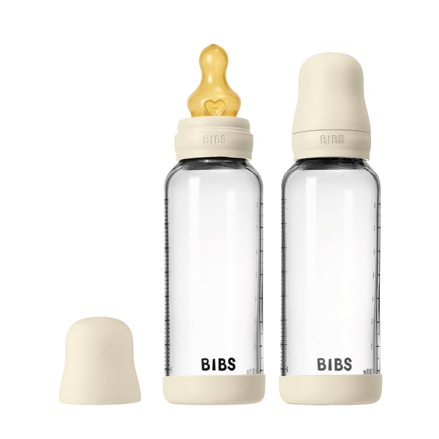 BIBS Glass Baby Bottle Round Latex Medium Flow Ivory 240 ml 2 st | Baby, barn & förälder - Mata - Nappflaskor & vällingflaskor | Apoteka
