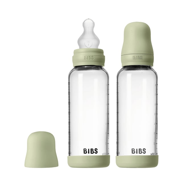 BIBS Glass Baby Bottle Round Silicone Medium Flow Sage 240 ml 2 st | Baby, barn & förälder - Mata - Nappflaskor & vällingflaskor | Apoteka