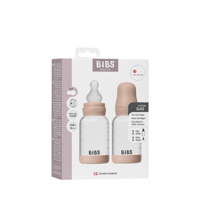 BIBS Glass Baby Bottle Round Silicone Slow Flow Blush 120 ml 2 st | Baby, barn & förälder - Mata - Nappflaskor & vällingflaskor | Apoteka