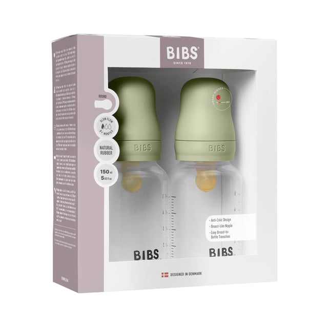 BIBS Baby Bottle Round Latex Slow Flow Sage 150 ml 2 st | Baby, barn & förälder - Mata - Nappflaskor för nyfödda,Baby, barn & förälder - Mata - Nappflaskor & vällingflaskor | Apoteka