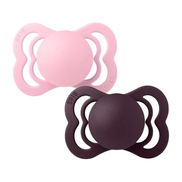 BIBS Pacifier Supreme Silicone Size 1 Baby Pink/Plum 2 st