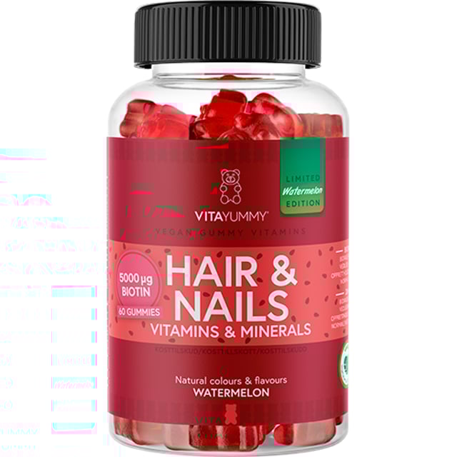 VitaYummy Hair & Nails Watermelon Summer Edition 2026 60 st | Vitaminer & kosttillskott - Vitaminer & mineraler - B-vitaminer - Vitamin B7 Biotin | Apoteka