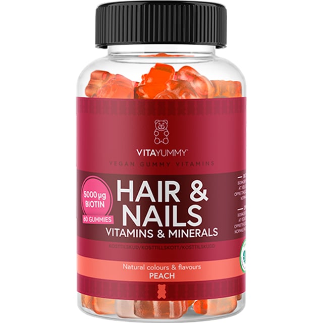 VitaYummy Hair & Nails Peach 60 st | Vitaminer & kosttillskott - Vitaminer & mineraler - B-vitaminer - Vitamin B7 Biotin | Apoteka