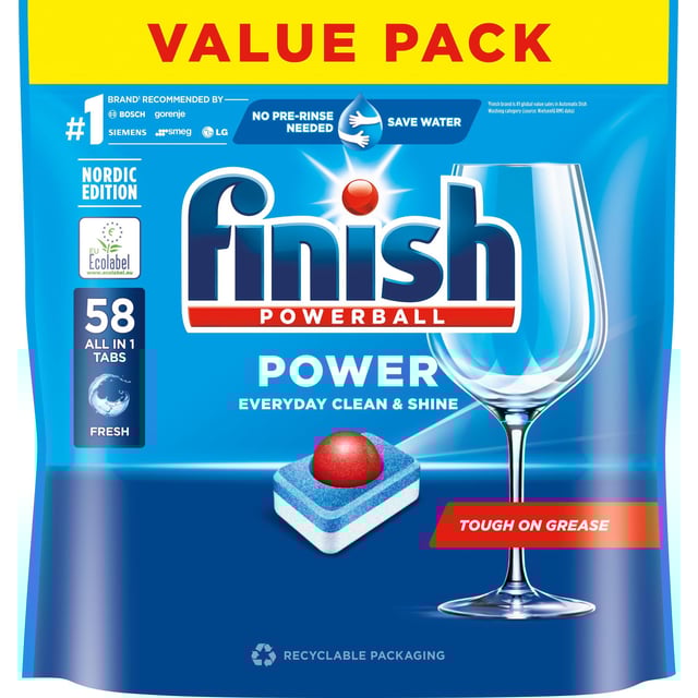 Finish Power All in One Maskindisktabletter 58 st | Hushåll - Diskmedel | Apoteka