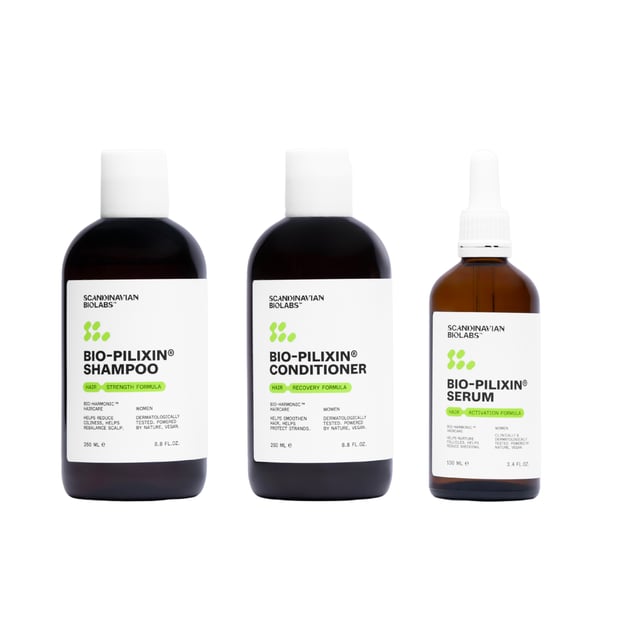 Scandinavian Biolabs Hair Routine Women Shampoo, Conditioner, Serum 600 ml | Hårvård - Balsam - Balsam för tunt hår,Hårvård - Schampo - Schampo för skadat hår,Hårvård - Håroljor & hårserum | Apoteka