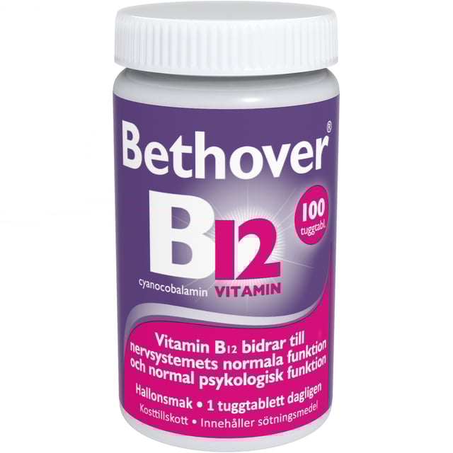 Bethover B-12 Vitamin 100 st | Vitaminer & kosttillskott - Vitaminer & mineraler - B-vitaminer - Vitamin B12 Kobalamin | Apoteka