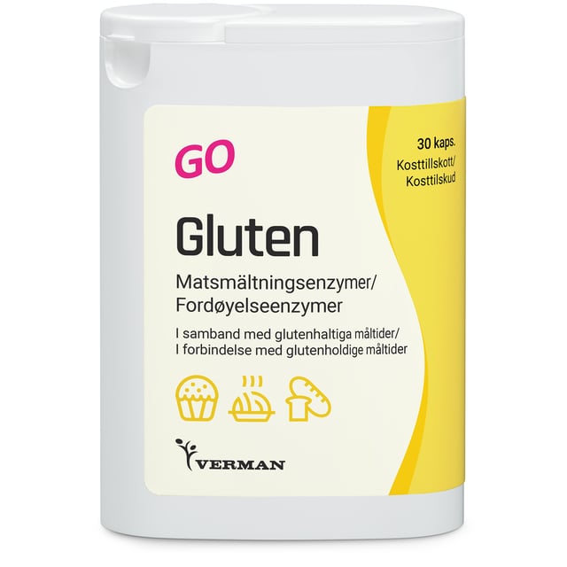 Verman Gluten GO Matsmältningsenzymer 30 kapslar | Vitaminer & kosttillskott - Kosttillskott för mage - Matsmältningsenzymer,Mage & tarm - Gluten,Mage & tarm - Matsmältning | Apoteka