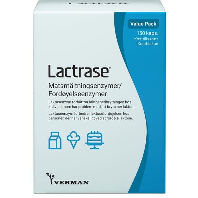 Verman Lactrase Matsmältningsenzymer 150 kapslar | Vitaminer & kosttillskott - Kosttillskott för mage - Matsmältningsenzymer,Mage & tarm - Matsmältning | Apoteka