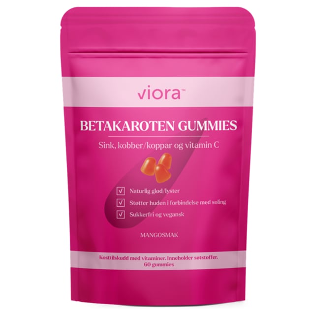 Viora Betakaroten Gummies Mango 60 st | Vitaminer & kosttillskott - Vitaminer & mineraler - A-vitamin,Vitaminer & kosttillskott - Vitaminer & mineraler - Zink,Vitaminer & kosttillskott - Vitaminer & mineraler - C-vitamin,Vitaminer & kosttillskott - Betakaroten | Apoteka