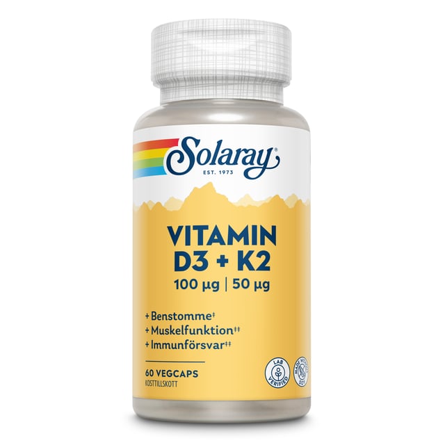 Solaray Vitamin D3 & K2 60 kapslar | Vitaminer & kosttillskott - Vitaminer & mineraler - K-vitamin,Vitaminer & kosttillskott - Vitaminer & mineraler - D-vitamin,Vitaminer & kosttillskott - Leder & muskler | Apoteka