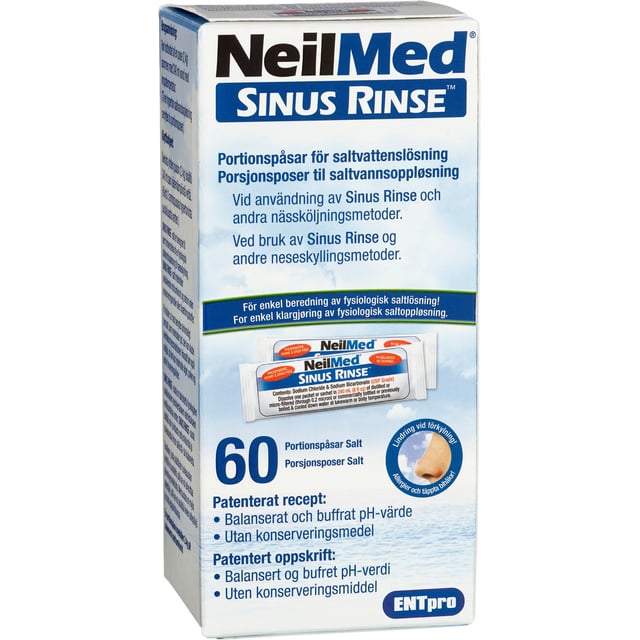 NeilMed Sinus Rinse Salt 60 Portionspåsar | Förkylning - Torr i näsan,Allergi - Pälsallergi,Allergi - Kvalsterallergi,Förkylning - Förebygg förkylning | Apoteka