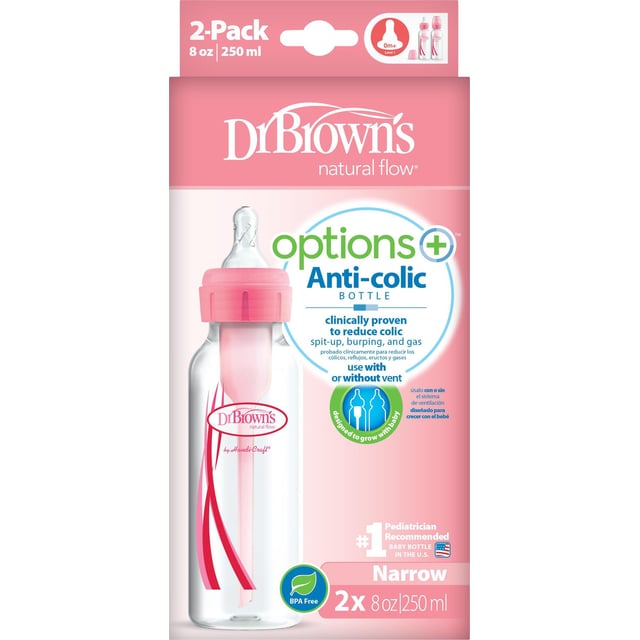 Dr.Brown 250ml Narrow Options+ Bottle Pink 2 st | Baby, barn & förälder - Mata - Nappflaskor för nyfödda,Baby, barn & förälder - Mata - Nappflaskor & vällingflaskor | Apoteka