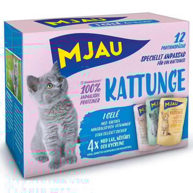 Mjau Pouch Multipack Kattunge Lax Nöt Kyckling 12 st 85 g | Djur - Djurfoder & tillskott - Foder & fodertillskott | Apoteka