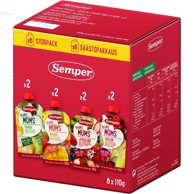 Semper Fruktmums Mix 6 månader 8 st | Baby, barn & förälder - Barnmat - Klämmisar,Mat & dryck - Barnmat - Barnmat mellanmål,Baby, barn & förälder - Barnmat - Barnmat mellanmål | Apoteka