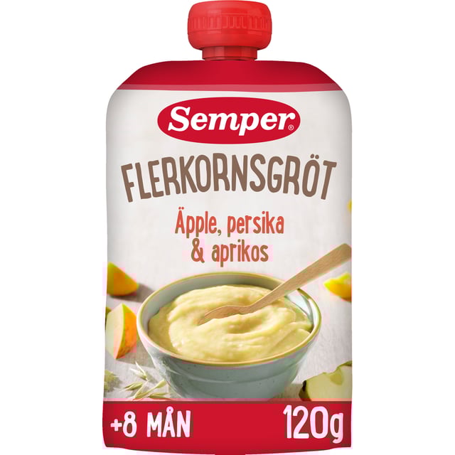 Semper Flerkornsgröt Äpple, persika & aprikos 120g | Baby, barn & förälder - Barnmat - Klämmisar,Baby, barn & förälder - Barnmat - Gröt,Mat & dryck - Barnmat - Barnmat mellanmål,Baby, barn & förälder - Barnmat - Barnmat mellanmål | Apoteka