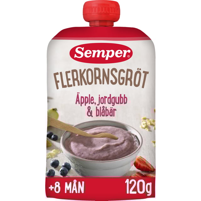 Semper Flerkornsgröt Äpple, Jordgubb & Blåbär 120 g | Mat & dryck - Barnmat - Gröt,Baby, barn & förälder - Barnmat - Gröt,Mat & dryck - Barnmat - Barnmat mellanmål,Baby, barn & förälder - Barnmat - Barnmat mellanmål | Apoteka