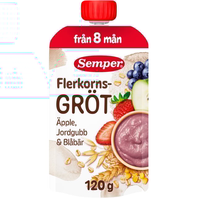 Semper Flerkornsgröt Äpple, Jordgubb & Blåbär 120 g | Mat & dryck - Barnmat - Gröt,Baby, barn & förälder - Barnmat - Gröt,Mat & dryck - Barnmat - Barnmat mellanmål,Baby, barn & förälder - Barnmat - Barnmat mellanmål | Apoteka