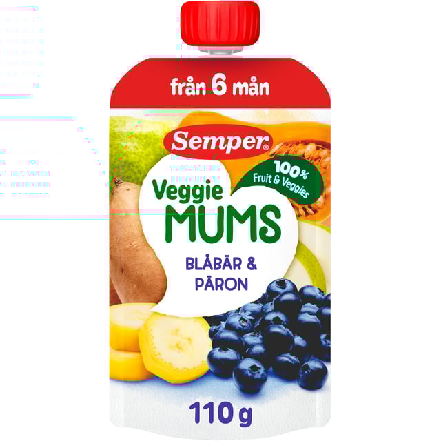 Semper Veggiemums Klämmis Blåbär & Päron från 6 månader 110 g | Baby, barn & förälder - Barnmat - Klämmisar,Baby, barn & förälder - Barnmat - Barnmat mellanmål | Apoteka