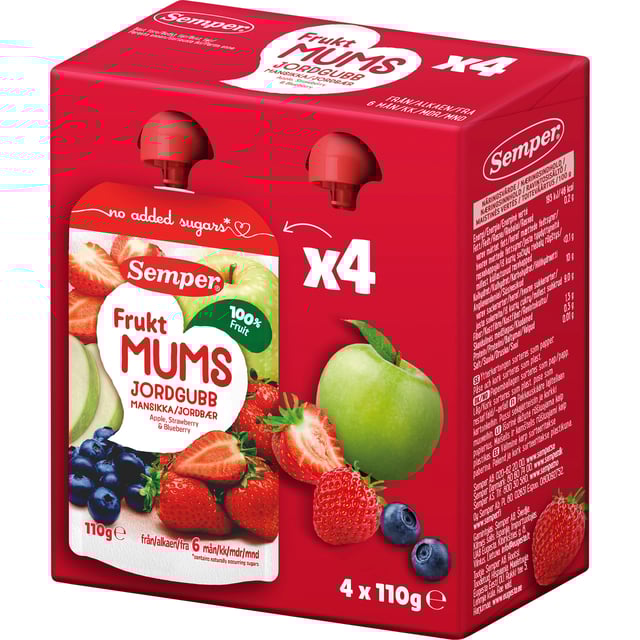 Semper Fruktmums Jordgubb 6 månader 4-pack | Baby, barn & förälder - Barnmat - Klämmisar,Mat & dryck - Barnmat - Barnmat mellanmål,Baby, barn & förälder - Barnmat - Barnmat mellanmål | Apoteka