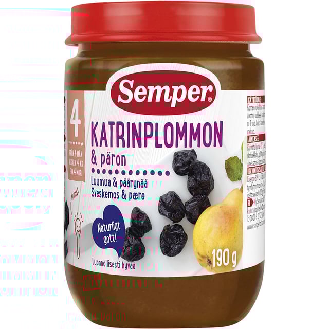 Semper Katrinplommon & Päron 190g | Mat & dryck - Barnmat - Barnmat mellanmål,Baby, barn & förälder - Barnmat - Barnmat mellanmål | Apoteka