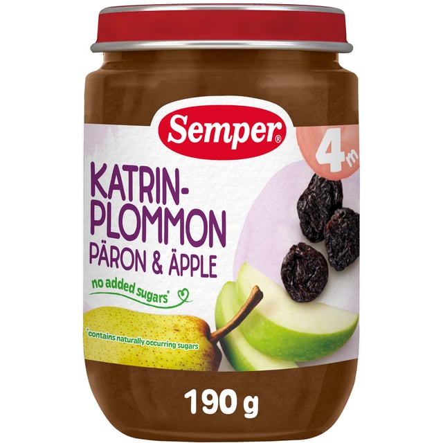 Semper Fruktpuré Katrinplommon, päron & äpple 4 månader 190 g | Mat & dryck - Barnmat - Barnmat mellanmål,Baby, barn & förälder - Barnmat - Barnmat mellanmål | Apoteka