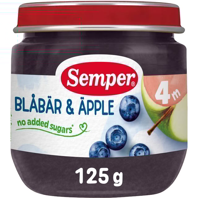 Semper Fruktpuré Blåbär & Äpple 4 månader 125 g | Baby, barn & förälder - Barnmat - Barnmat måltid | Apoteka